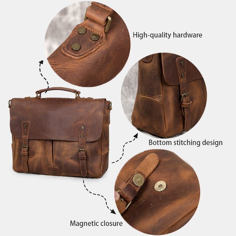 Męska Wielofunkcyjna Biznesowa Torba Crossbody W Stylu Vintage O Dużej Pojemności Z Wieloma Kieszeniami Torebka Ze Skóry Pu Torba Na Ramię