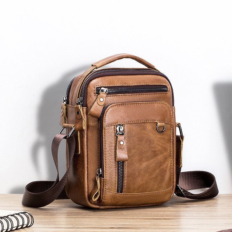 Męska Wielofunkcyjna Torba Crossbody O Dużej Pojemności Z Prawdziwej Skóry W Stylu Vintage