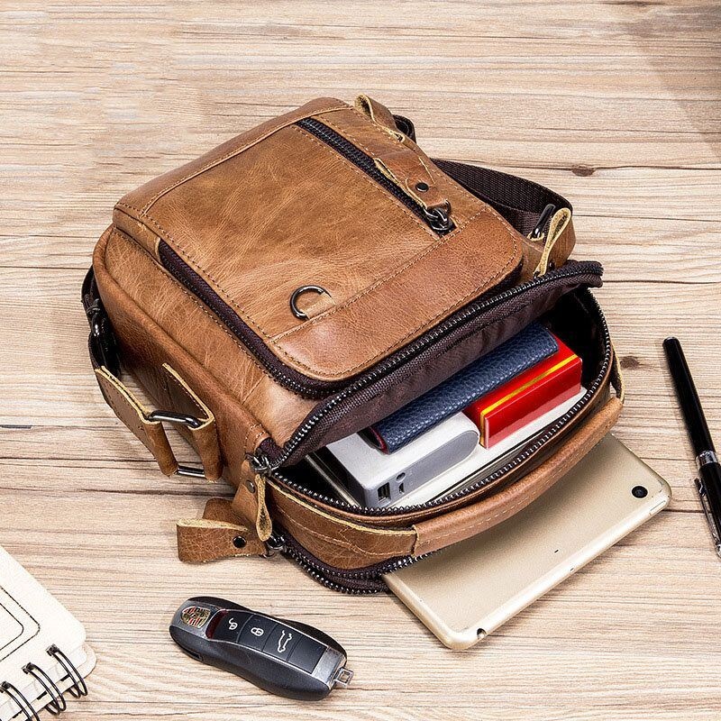 Męskie Torby Z Wieloma Kieszeniami Z Prawdziwej Skóry Crossbody Tylna Kieszeń Z Zabezpieczeniem Przed Kradzieżą Odporna Na Zużycie Torba Kurierska O Dużej Pojemności Torebka