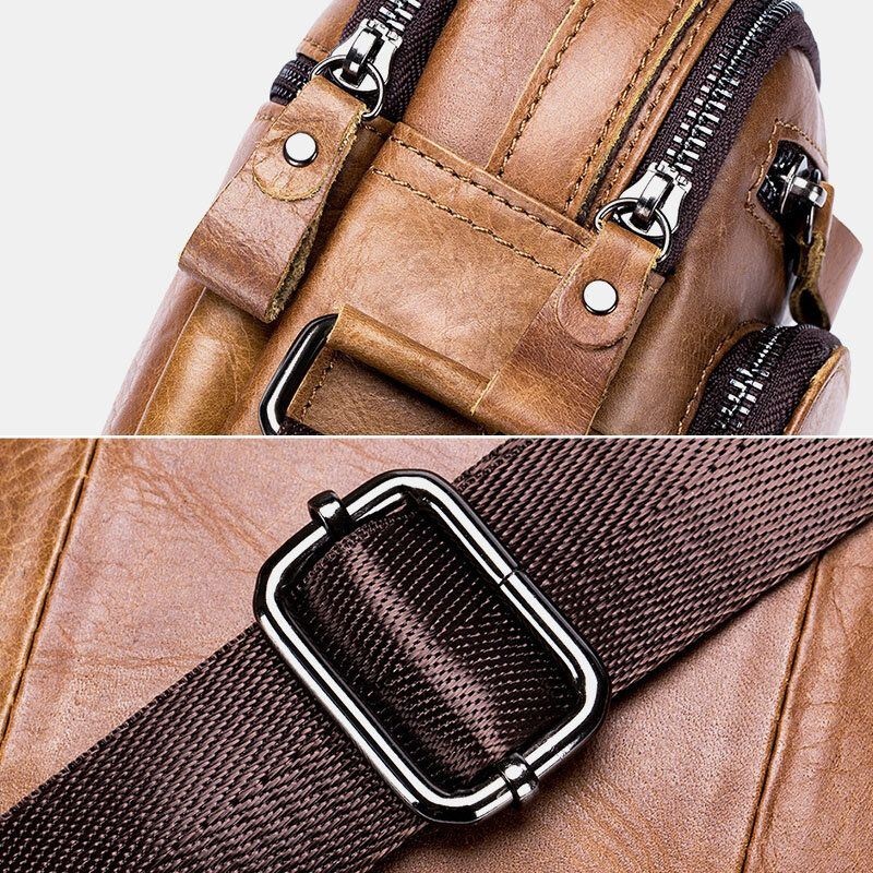 Męskie Torby Z Wieloma Kieszeniami Z Prawdziwej Skóry Crossbody Tylna Kieszeń Z Zabezpieczeniem Przed Kradzieżą Odporna Na Zużycie Torba Kurierska O Dużej Pojemności Torebka