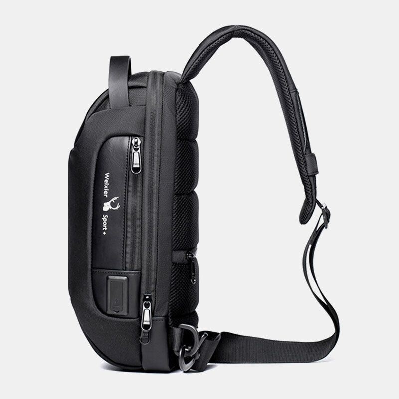 Men Oxford Password Usb Charging Anti-theft Wielowarstwowa Wodoodporna Torba Crossbody Torba Na Klatkę Piersiową Sling Bag