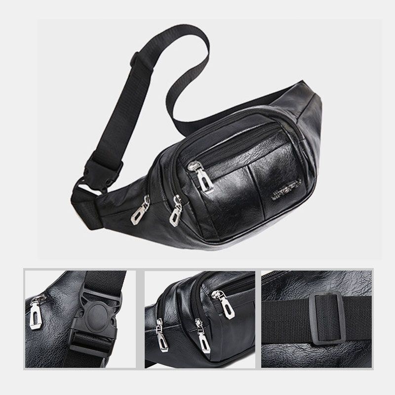Mężczyźni Pu Leather Anti-theft Wielofunkcyjny Wielofunkcyjny 6.5-calowy Telefon Torba Na Pas Torba Na Klatkę Piersiową Torby Crossbody