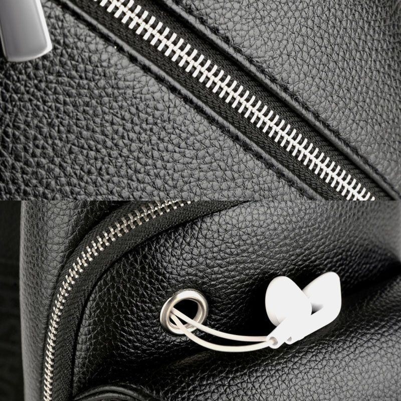 Mężczyźni Pu Leather Usb Ładowanie Wodoodporny Otwór Na Słuchawki Biznes Torba Crossbody Torba Na Klatkę Piersiową Torba Na Ramię