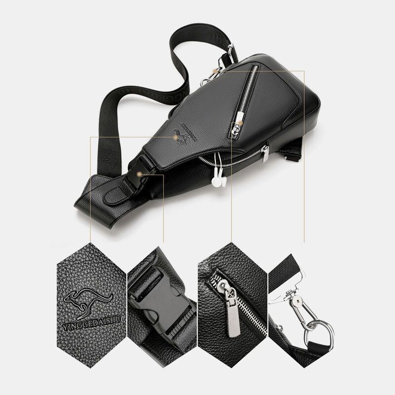 Mężczyźni Pu Leather Usb Ładowanie Wodoodporny Otwór Na Słuchawki Biznes Torba Crossbody Torba Na Klatkę Piersiową Torba Na Ramię