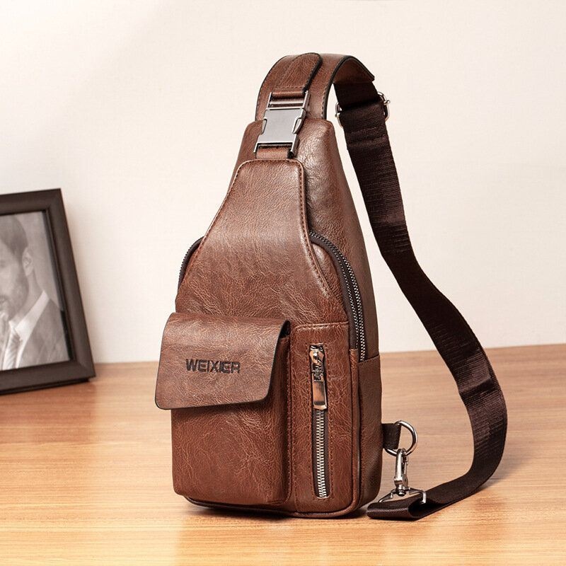 Mężczyźni Pu Leather Wielofunkcyjna Duża Pojemność Wodoodporna 6.5-calowa Torba Na Telefon Torba Na Klatkę Piersiową Torby Crossbody
