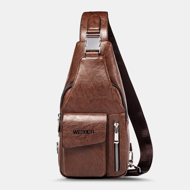 Mężczyźni Pu Leather Wielofunkcyjna Duża Pojemność Wodoodporna 6.5-calowa Torba Na Telefon Torba Na Klatkę Piersiową Torby Crossbody