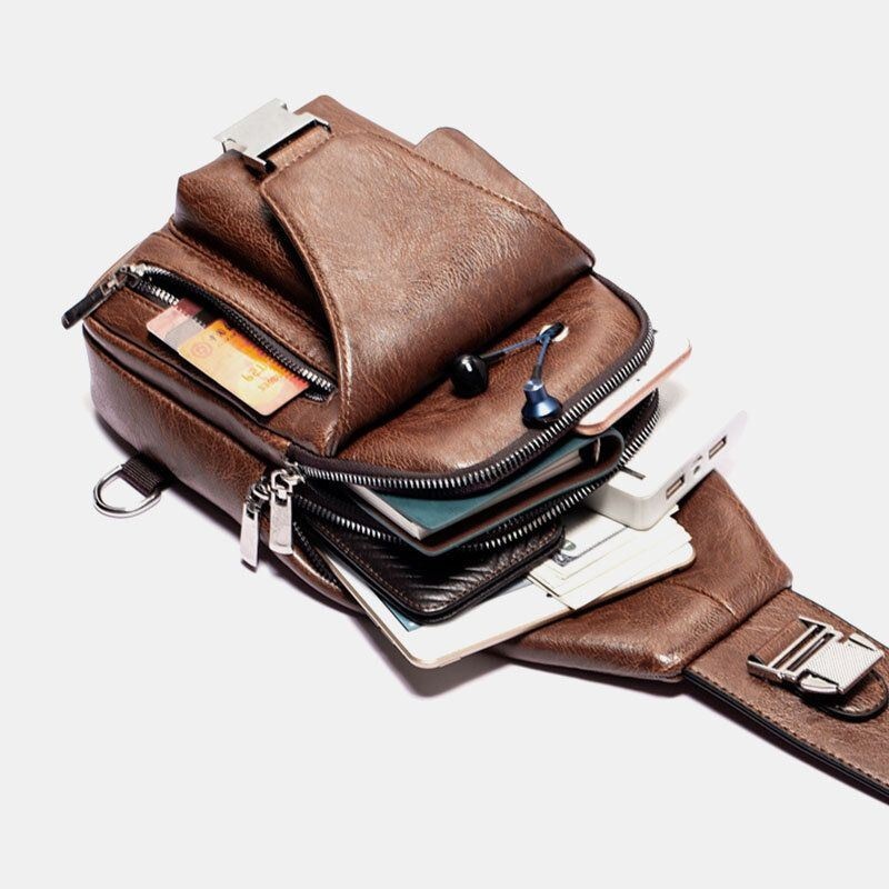 Mężczyźni Pu Leather Wielofunkcyjna Duża Pojemność Wodoodporna 6.5-calowa Torba Na Telefon Torba Na Klatkę Piersiową Torby Crossbody