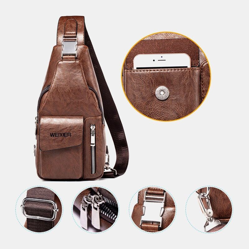 Mężczyźni Pu Leather Wielofunkcyjna Duża Pojemność Wodoodporna 6.5-calowa Torba Na Telefon Torba Na Klatkę Piersiową Torby Crossbody