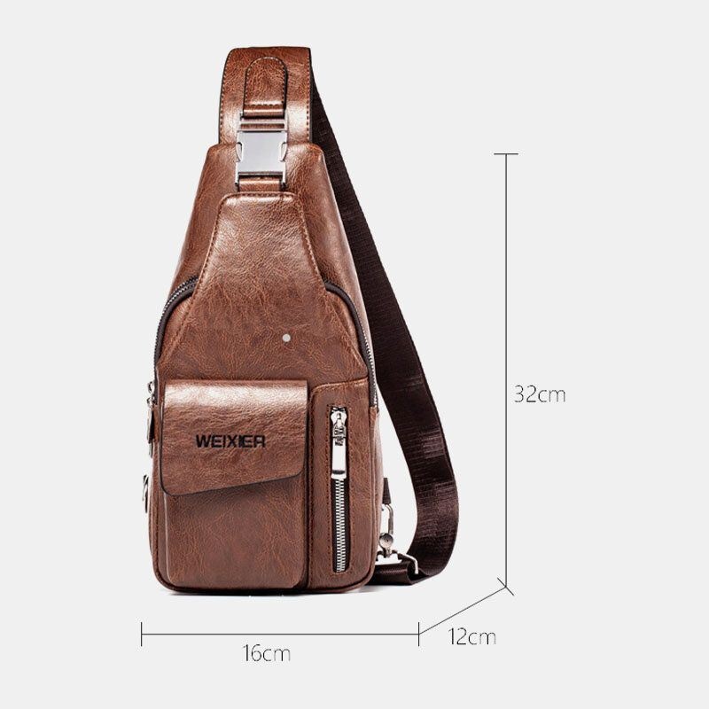 Mężczyźni Pu Leather Wielofunkcyjna Duża Pojemność Wodoodporna 6.5-calowa Torba Na Telefon Torba Na Klatkę Piersiową Torby Crossbody