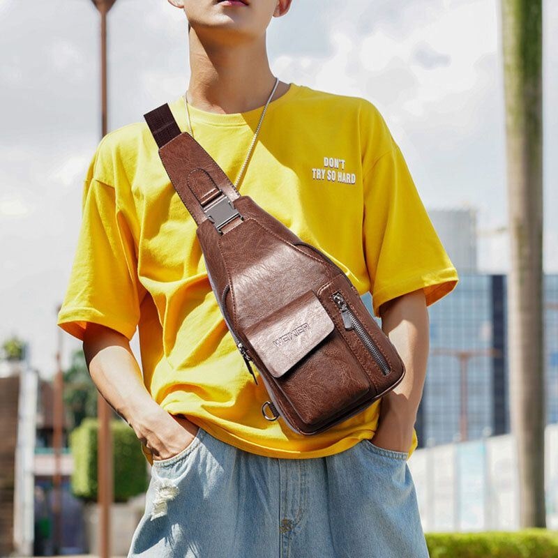 Mężczyźni Pu Leather Wielofunkcyjna Duża Pojemność Wodoodporna 6.5-calowa Torba Na Telefon Torba Na Klatkę Piersiową Torby Crossbody