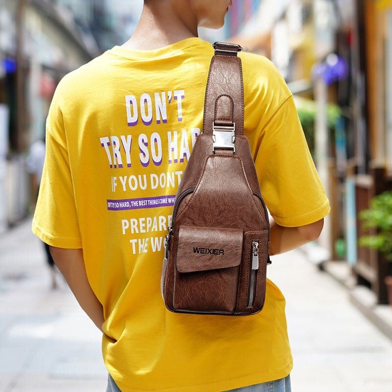 Mężczyźni Pu Leather Wielofunkcyjna Duża Pojemność Wodoodporna 6.5-calowa Torba Na Telefon Torba Na Klatkę Piersiową Torby Crossbody