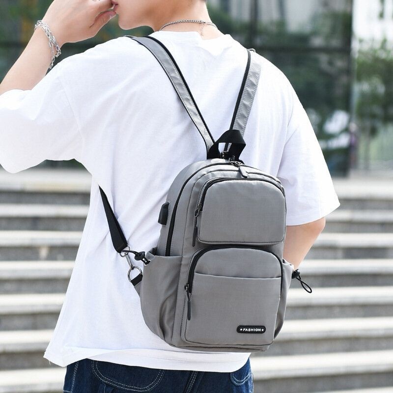Męska Wielowarstwowa Wielowarstwowa Ładowana Przez Usb Wodoodporna Torba Crossbody Torba Na Klatkę Piersiową Plecak Na Ramię