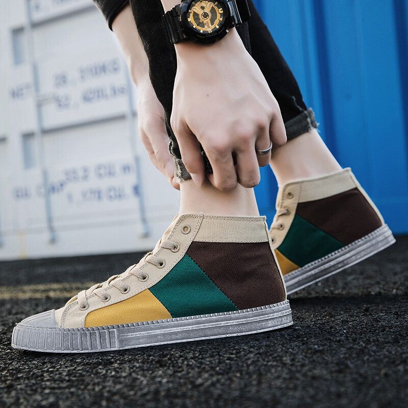 Mężczyźni Colorblock Canvas High Top Lace Up Sports Casual Trainers