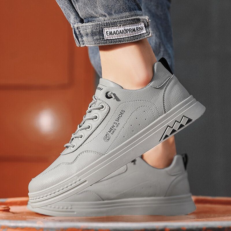 Mężczyźni Skóra Z Mikrofibry Miękka Podeszwa Odporne Na Zużycie Antypoślizgowe Buty Sportowe Pure Color Casual Okrągłe Buty Sportowe