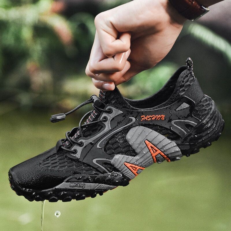 Męska Siatka Antypoślizgowa Szybkoschnąca Elastyczna Koronka Outdoor Casual Trampki Turystyczne
